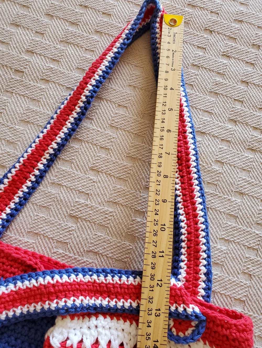REVERSIBLE Crocheted American Flag Tote Bag Patriotic 4th of July Handmade